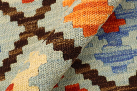 handmade Geometric Kilim Blue Rust Hand-Woven RECTANGLE 100% WOOL area rug 4 x 6