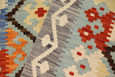 handmade Geometric Kilim Blue Rust Hand-Woven RECTANGLE 100% WOOL area rug 4 x 6