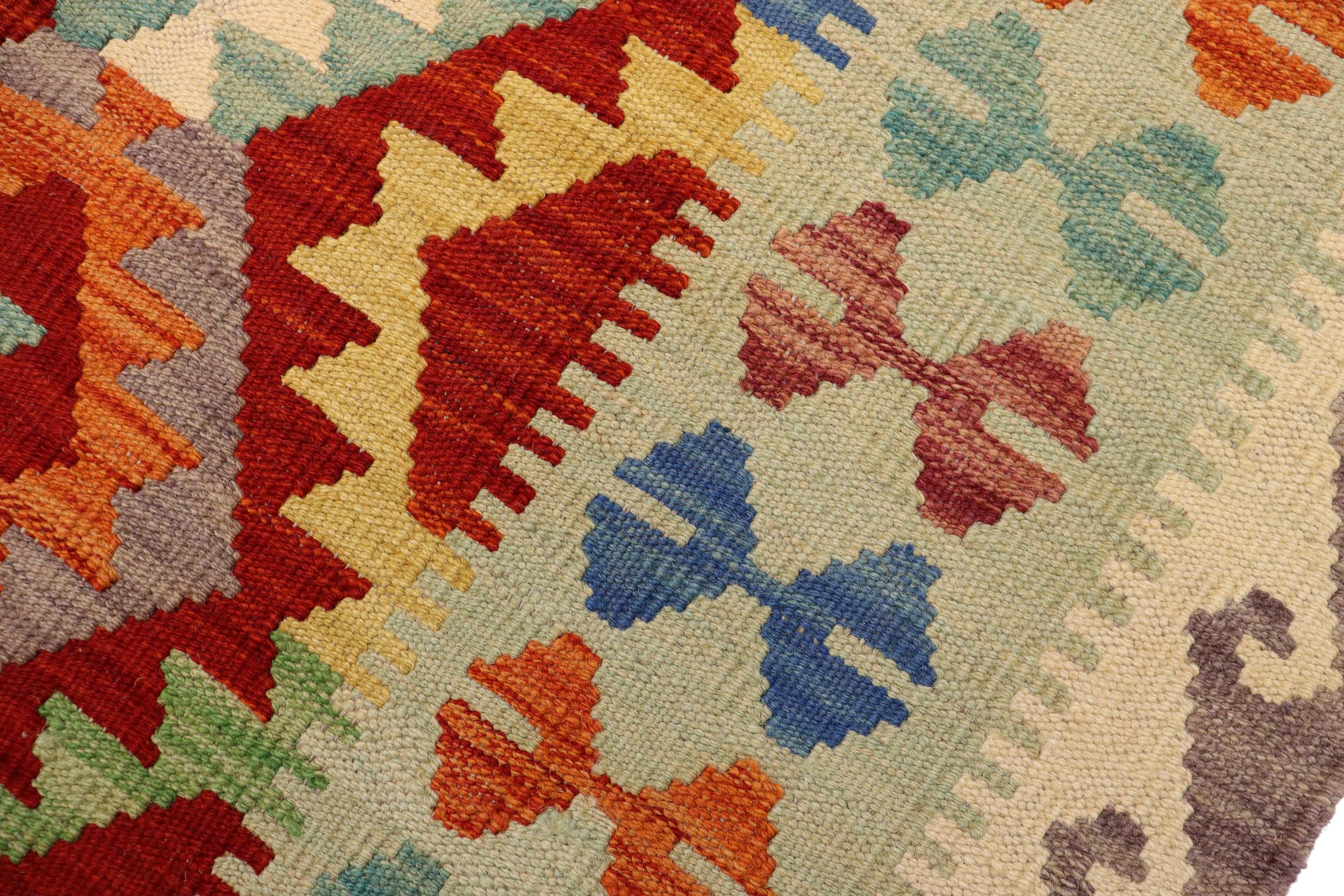 handmade Geometric Kilim Rust Blue Hand-Woven RECTANGLE 100% WOOL area rug 4 x 6
