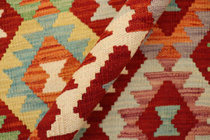 handmade Geometric Kilim Rust Blue Hand-Woven RECTANGLE 100% WOOL area rug 4 x 6