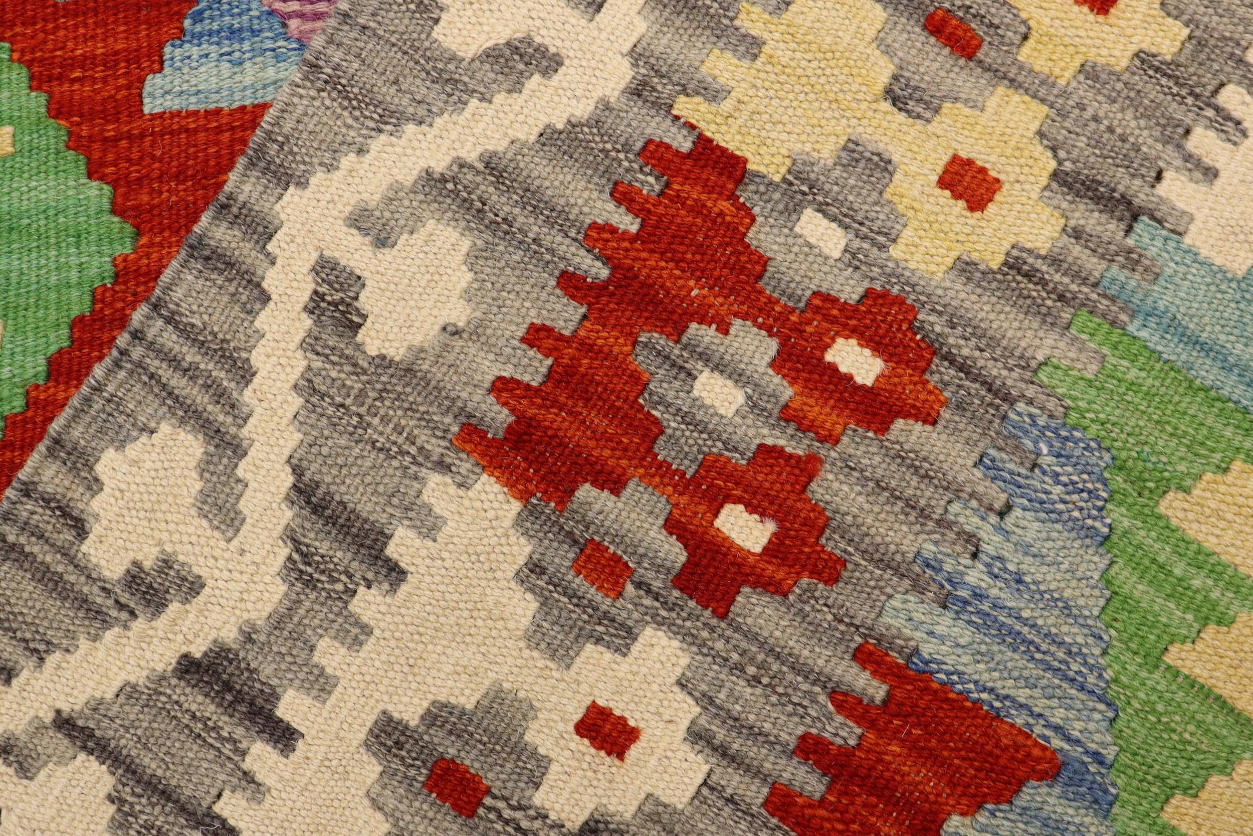 handmade Geometric Kilim Blue Gray Hand-Woven RECTANGLE 100% WOOL area rug 4 x 6