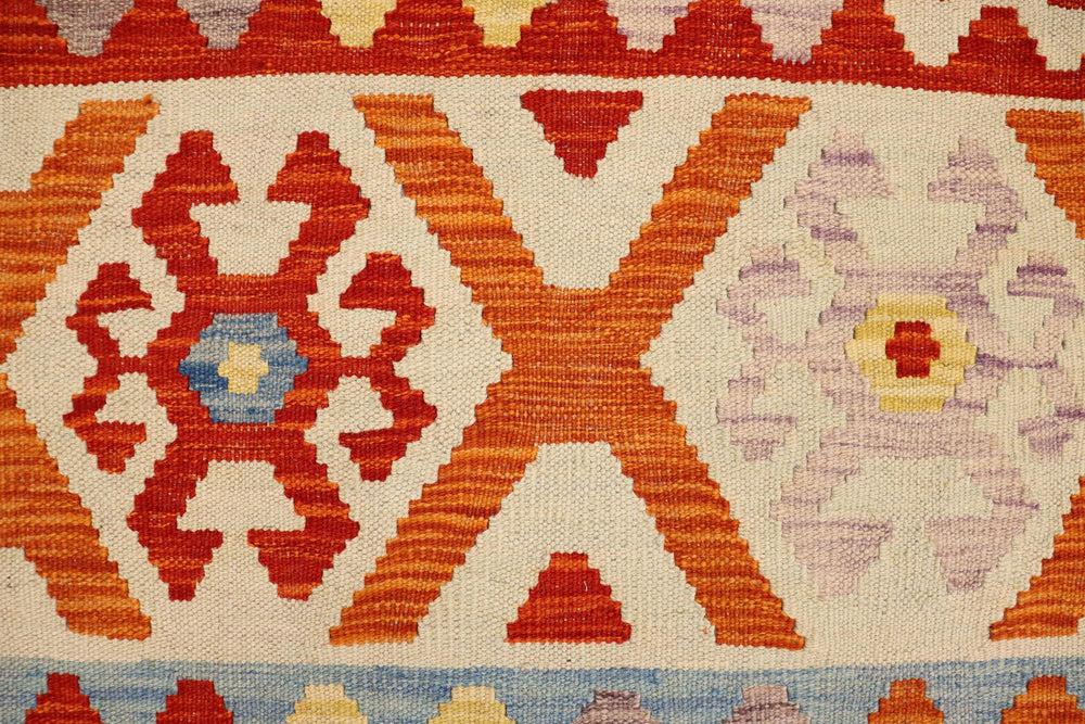 handmade Geometric Kilim Rust Blue Hand-Woven RECTANGLE 100% WOOL area rug 3 x 4