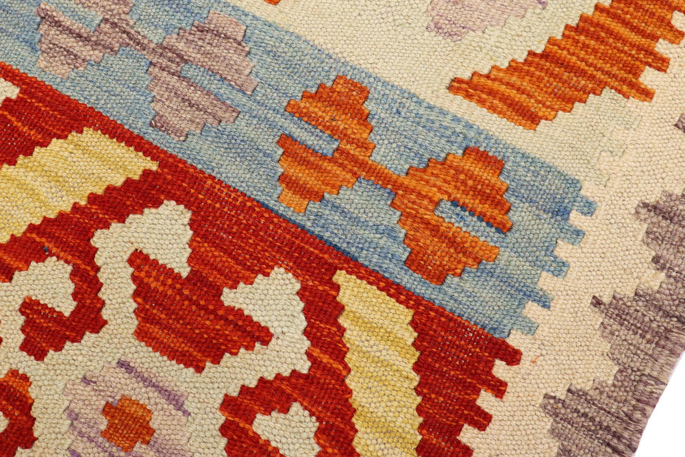 handmade Geometric Kilim Rust Blue Hand-Woven RECTANGLE 100% WOOL area rug 3 x 4
