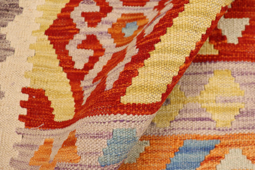handmade Geometric Kilim Rust Blue Hand-Woven RECTANGLE 100% WOOL area rug 3 x 4