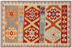 handmade Geometric Kilim Rust Blue Hand-Woven RECTANGLE 100% WOOL area rug 3 x 4