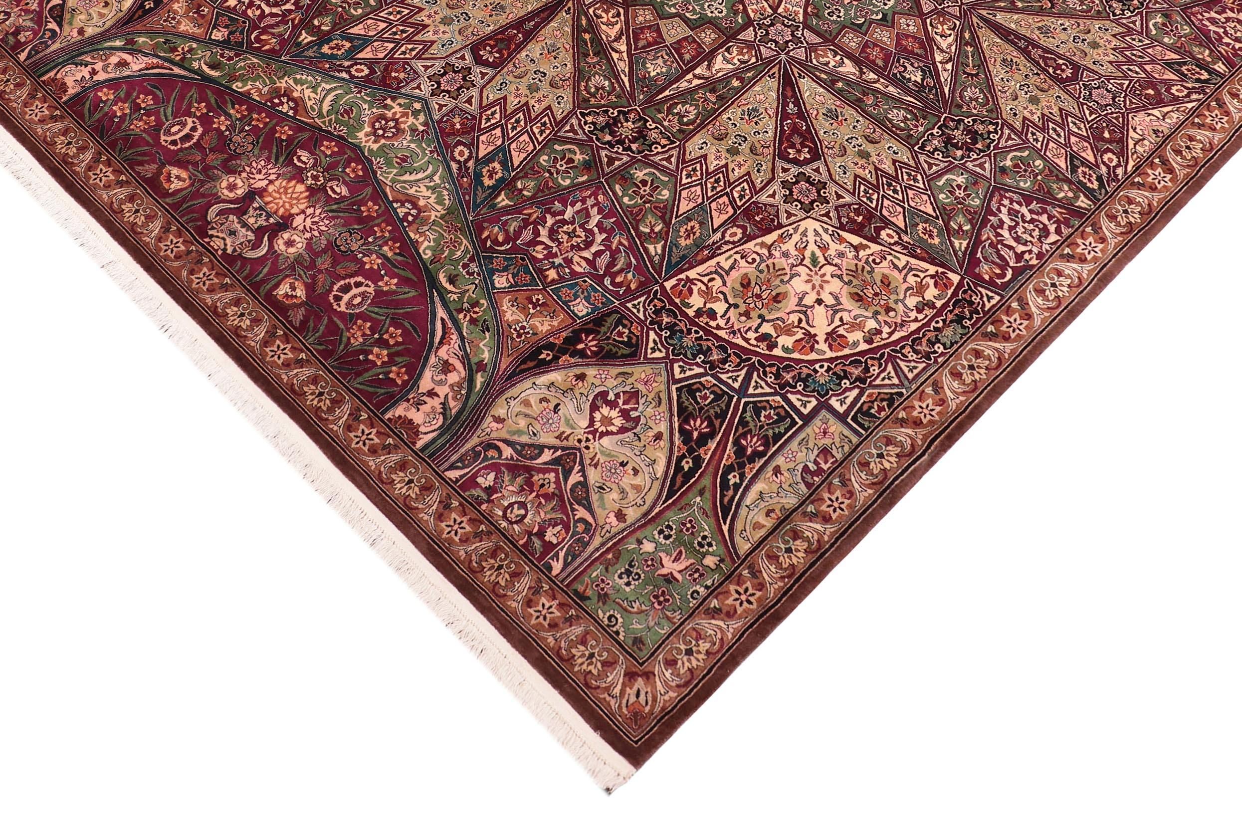 handmade Traditional Moughal Red Brown Hand Knotted RECTANGLE 100% WOOL area rug 9x12