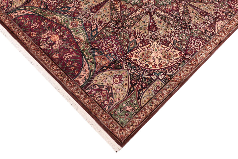 handmade Traditional Moughal Red Brown Hand Knotted RECTANGLE 100% WOOL area rug 9x12