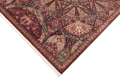 handmade Traditional Moughal Red Brown Hand Knotted RECTANGLE 100% WOOL area rug 9x12