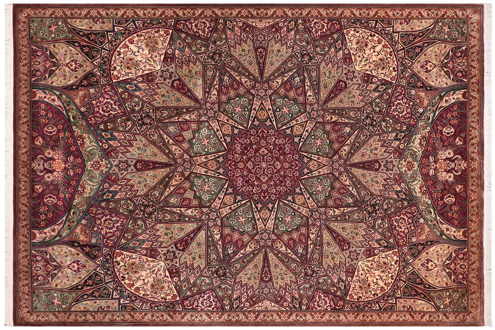 handmade Traditional Moughal Red Brown Hand Knotted RECTANGLE 100% WOOL area rug 9x12