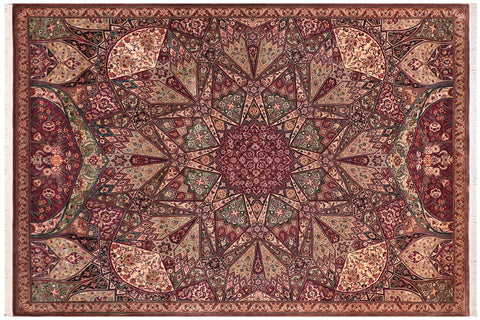 handmade Traditional Moughal Red Brown Hand Knotted RECTANGLE 100% WOOL area rug 9x12