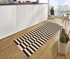 handmade Modern Kilim Beige Black Hand-Woven RUNNER 100% WOOL area rug 3' x 9'