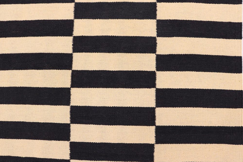 handmade Modern Kilim Beige Black Hand-Woven RUNNER 100% WOOL area rug 3' x 9'