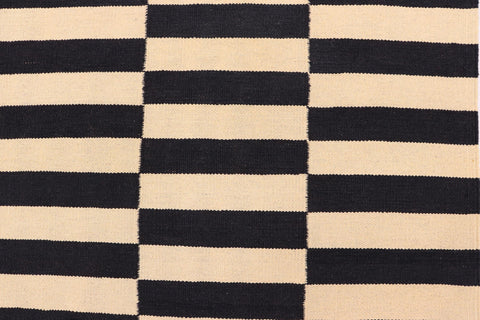 handmade Modern Kilim Beige Black Hand-Woven RUNNER 100% WOOL area rug 3' x 9'