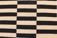 handmade Modern Kilim Beige Black Hand-Woven RUNNER 100% WOOL area rug 3' x 9'
