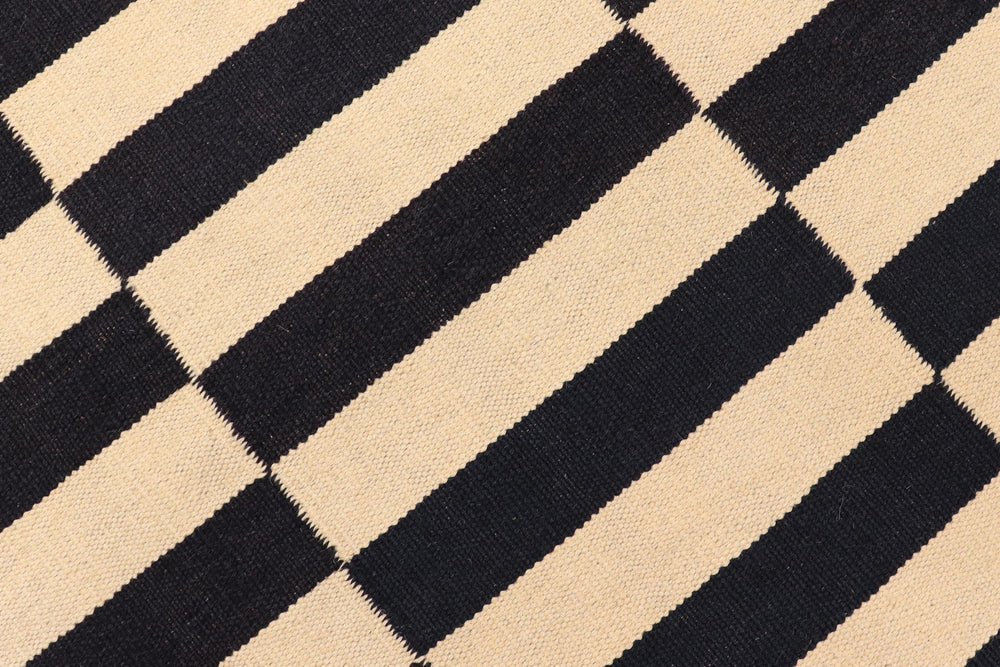 handmade Modern Kilim Beige Black Hand-Woven RUNNER 100% WOOL area rug 3' x 9'