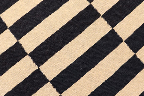 handmade Modern Kilim Beige Black Hand-Woven RUNNER 100% WOOL area rug 3' x 9'
