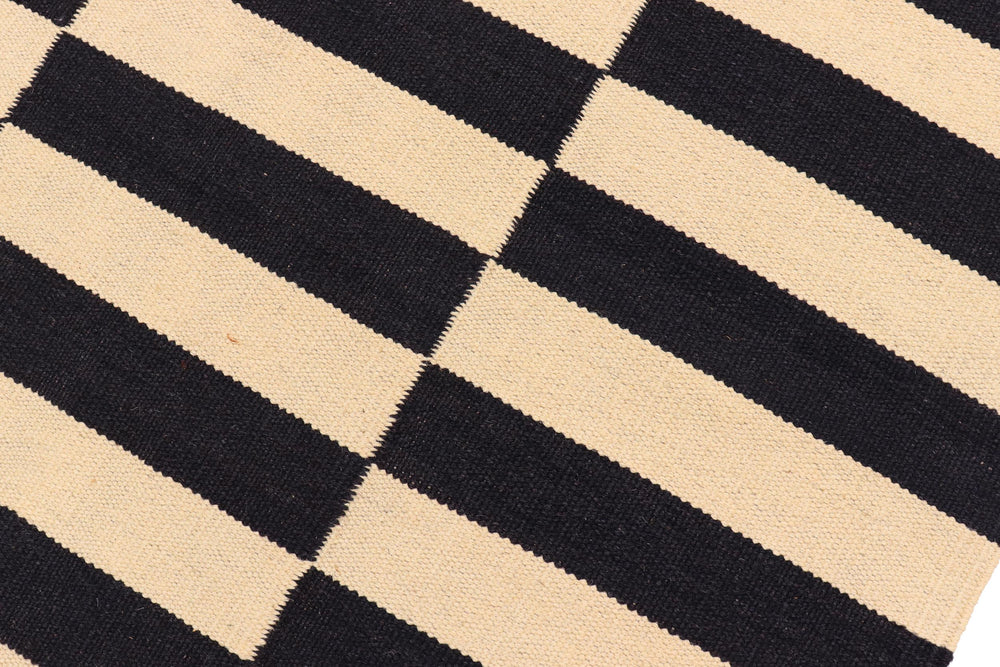 handmade Modern Kilim Beige Black Hand-Woven RUNNER 100% WOOL area rug 3' x 9'