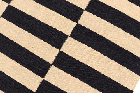 handmade Modern Kilim Beige Black Hand-Woven RUNNER 100% WOOL area rug 3' x 9'