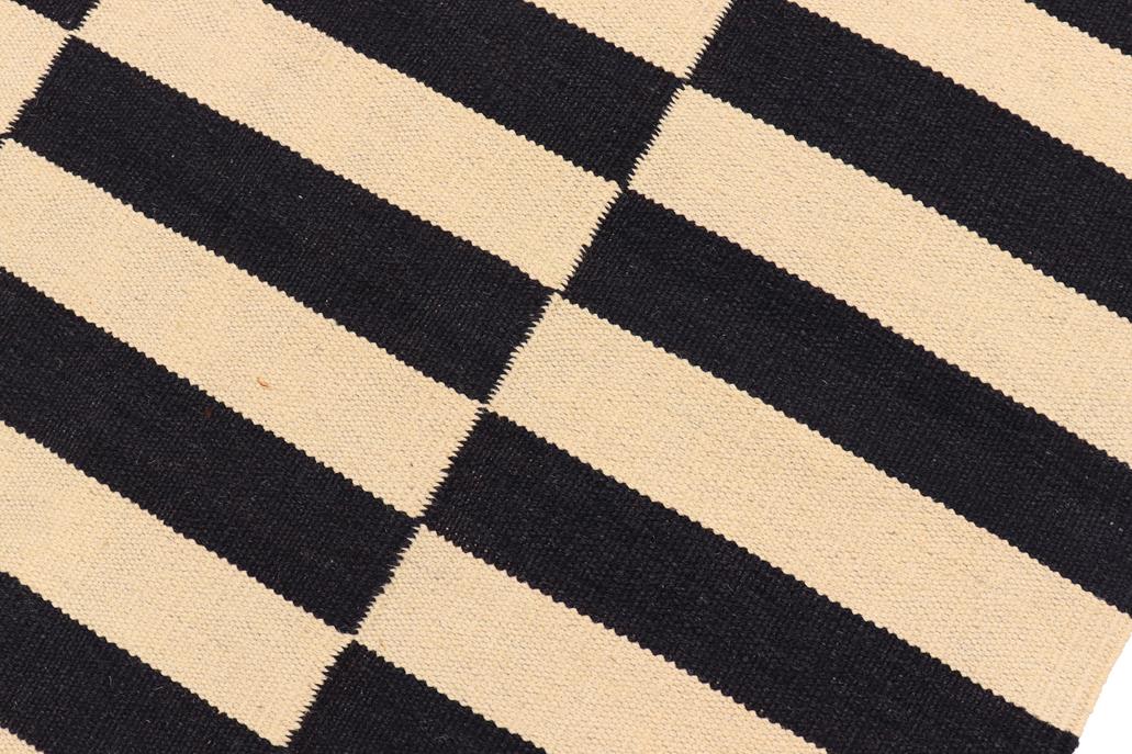 Flat Weave Kilim Antique Navaho Vintage handmade Modern Kilim Beige Black Hand-Woven Runner 100% Wool Area Rug 3x9 