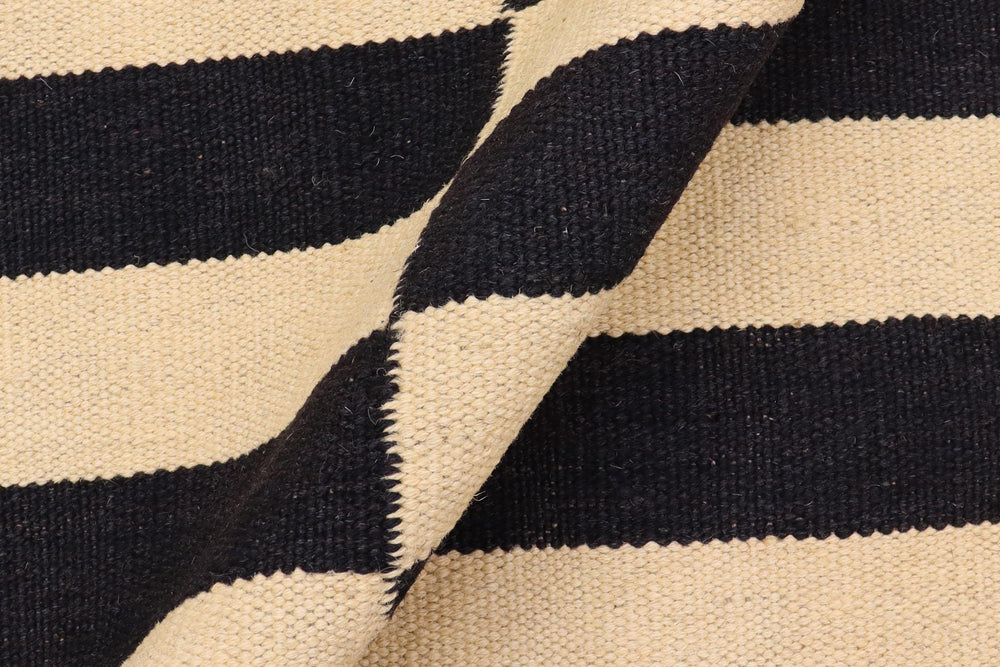 handmade Modern Kilim Beige Black Hand-Woven RUNNER 100% WOOL area rug 3' x 9'