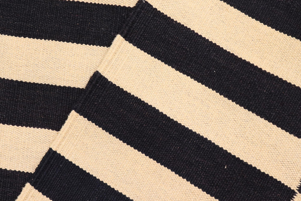 handmade Modern Kilim Beige Black Hand-Woven RUNNER 100% WOOL area rug 3' x 9'