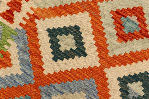 handmade Geometric Kilim Orange Blue Hand-Woven RUNNER 100% WOOL area rug 3 x 10