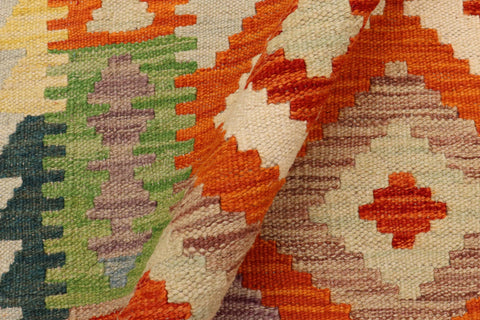 handmade Geometric Kilim Orange Blue Hand-Woven RUNNER 100% WOOL area rug 3 x 10