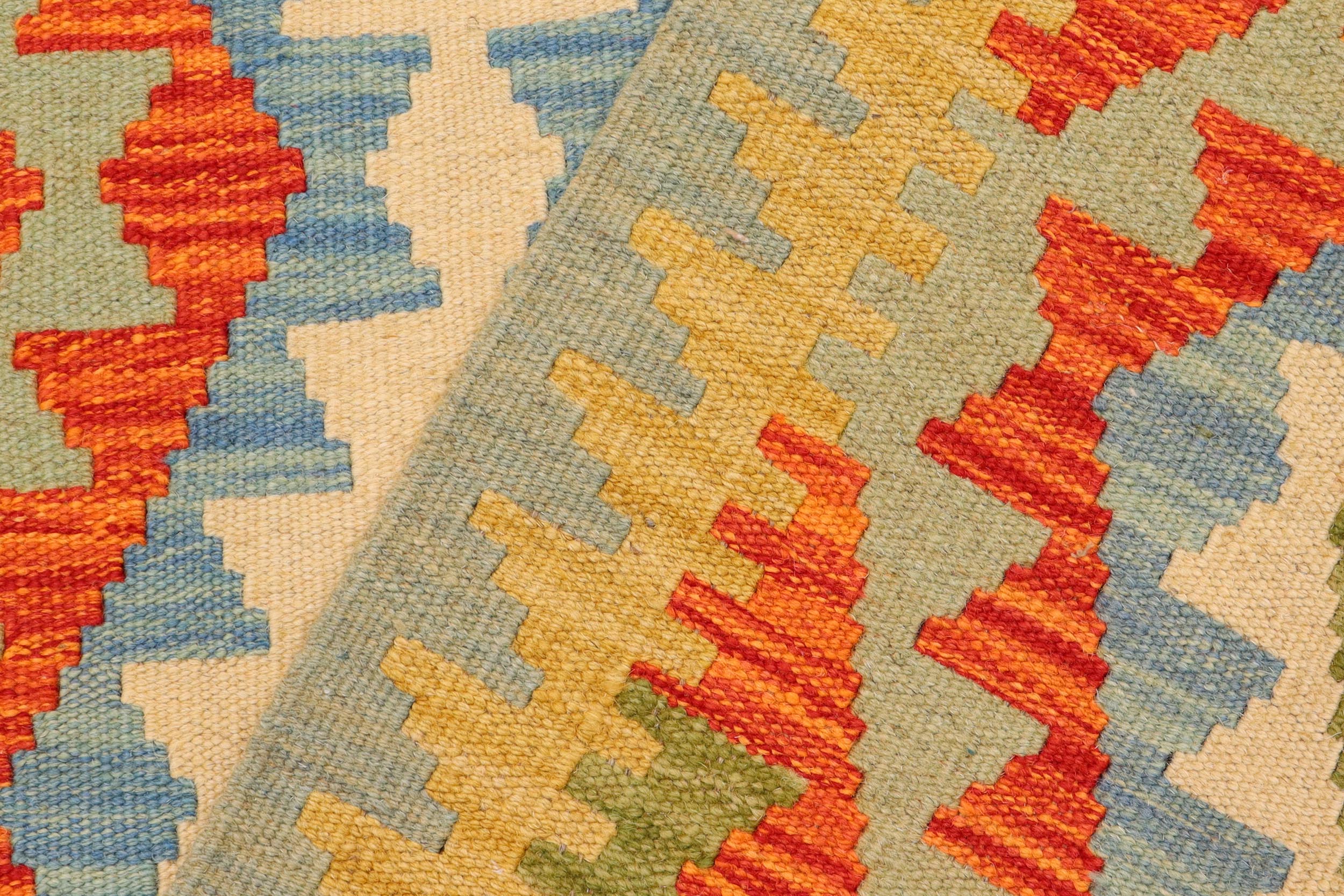 handmade Geometric Kilim Rust Blue Hand-Woven RUNNER 100% WOOL area rug 3 x 10