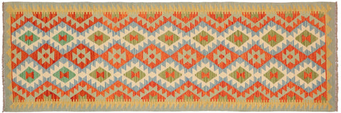 handmade Geometric Kilim Rust Blue Hand-Woven RUNNER 100% WOOL area rug 3 x 10