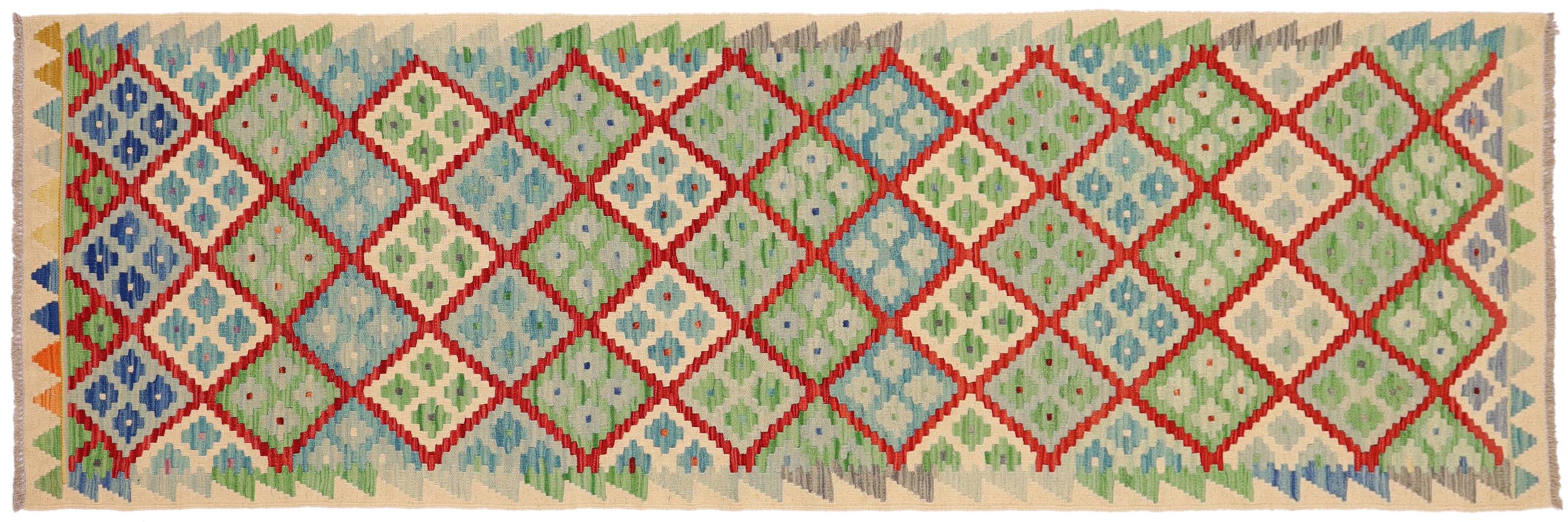 handmade Geometric Kilim Red Blue Hand-Woven RUNNER 100% WOOL area rug 3 x 10