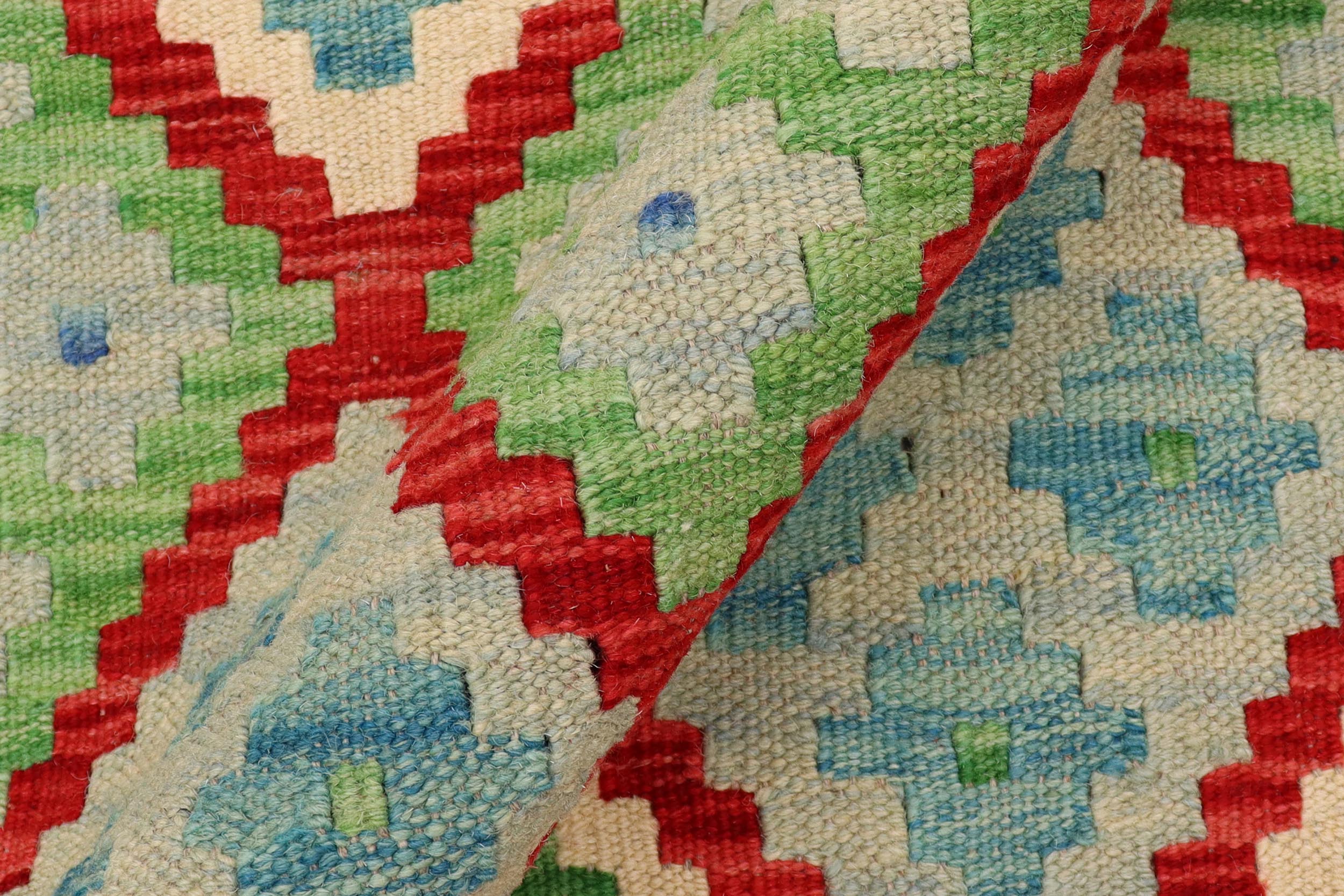 handmade Geometric Kilim Red Blue Hand-Woven RUNNER 100% WOOL area rug 3 x 10