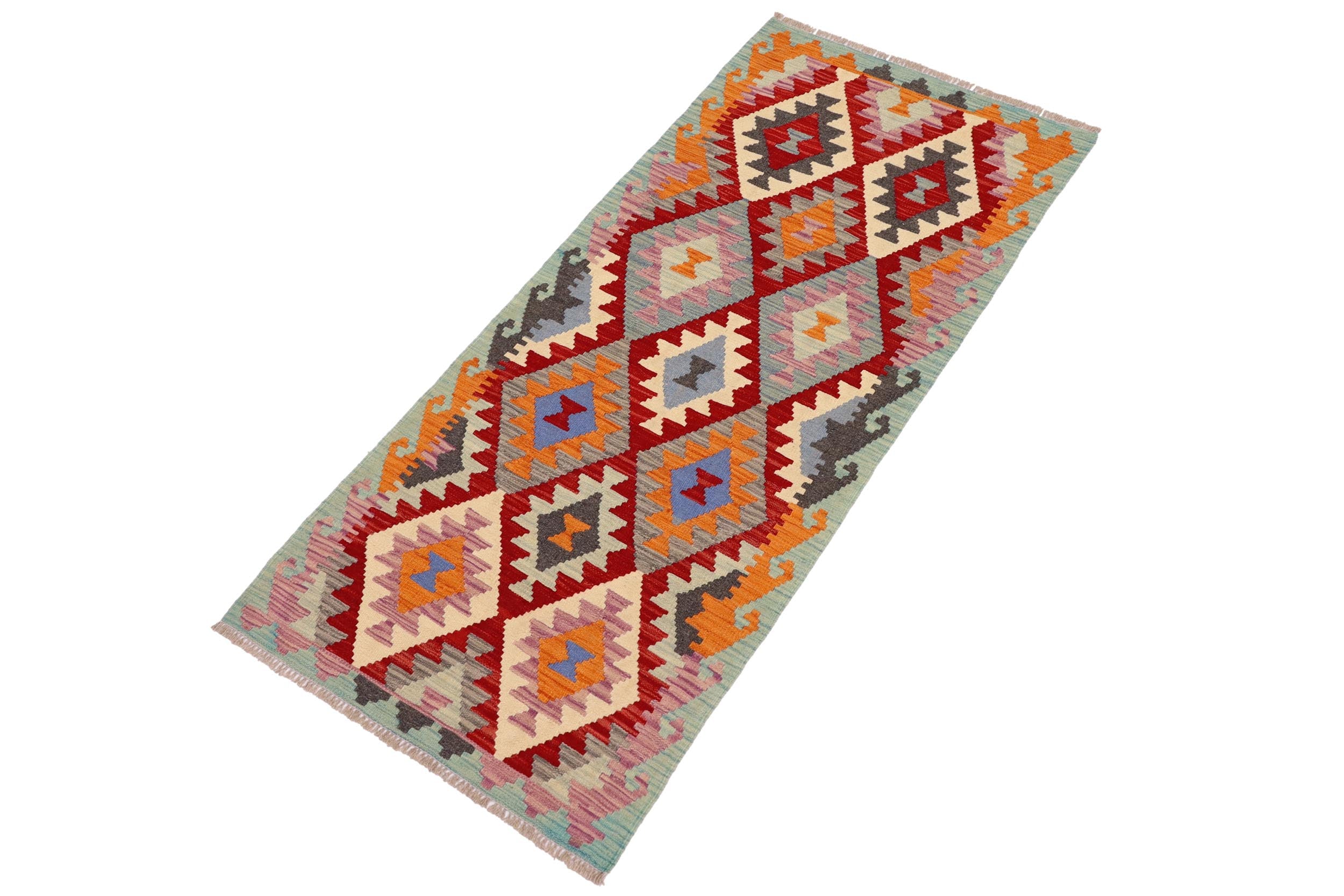 handmade Geometric Kilim Red Blue Hand-Woven RUNNER 100% WOOL area rug 3 x 6