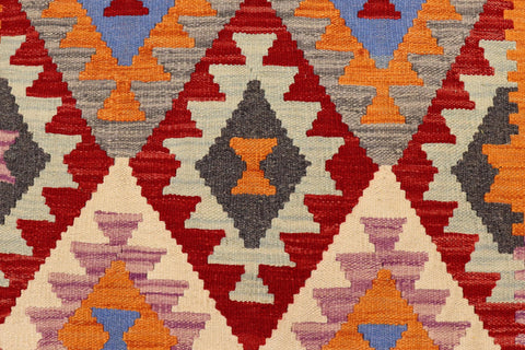 handmade Geometric Kilim Red Blue Hand-Woven RUNNER 100% WOOL area rug 3 x 6