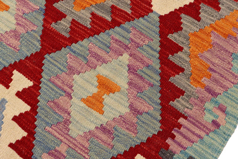 handmade Geometric Kilim Red Blue Hand-Woven RUNNER 100% WOOL area rug 3 x 6