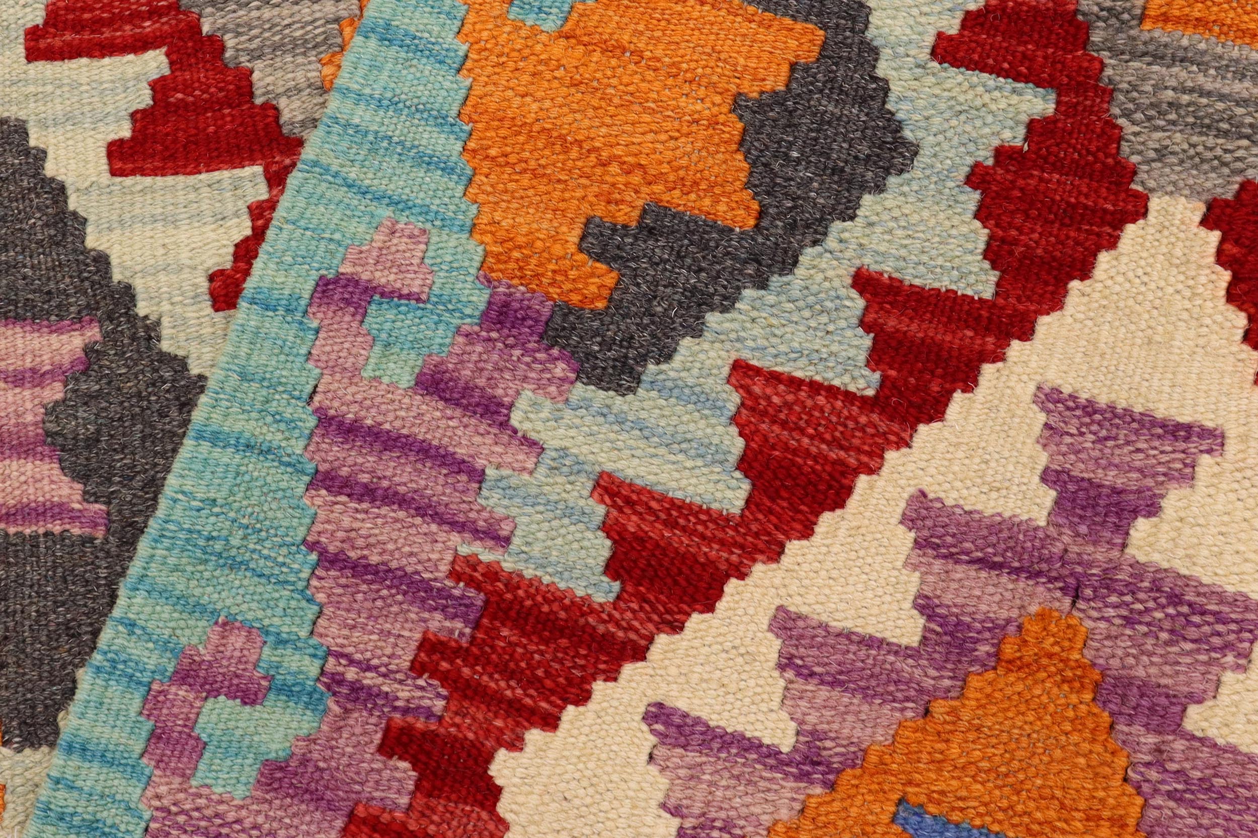 handmade Geometric Kilim Red Blue Hand-Woven RUNNER 100% WOOL area rug 3 x 6