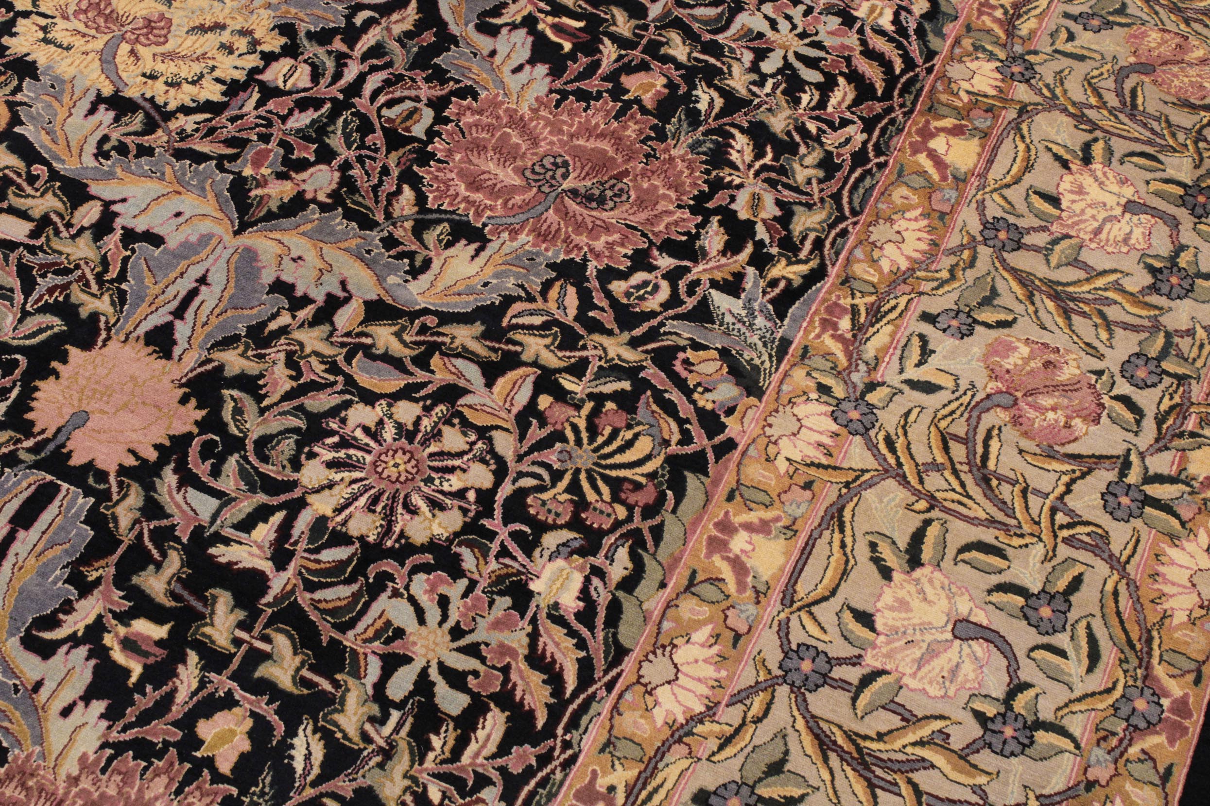 handmade Transitional William Black Taupe Hand Knotted RECTANGLE 100% WOOL area rug 9x12
