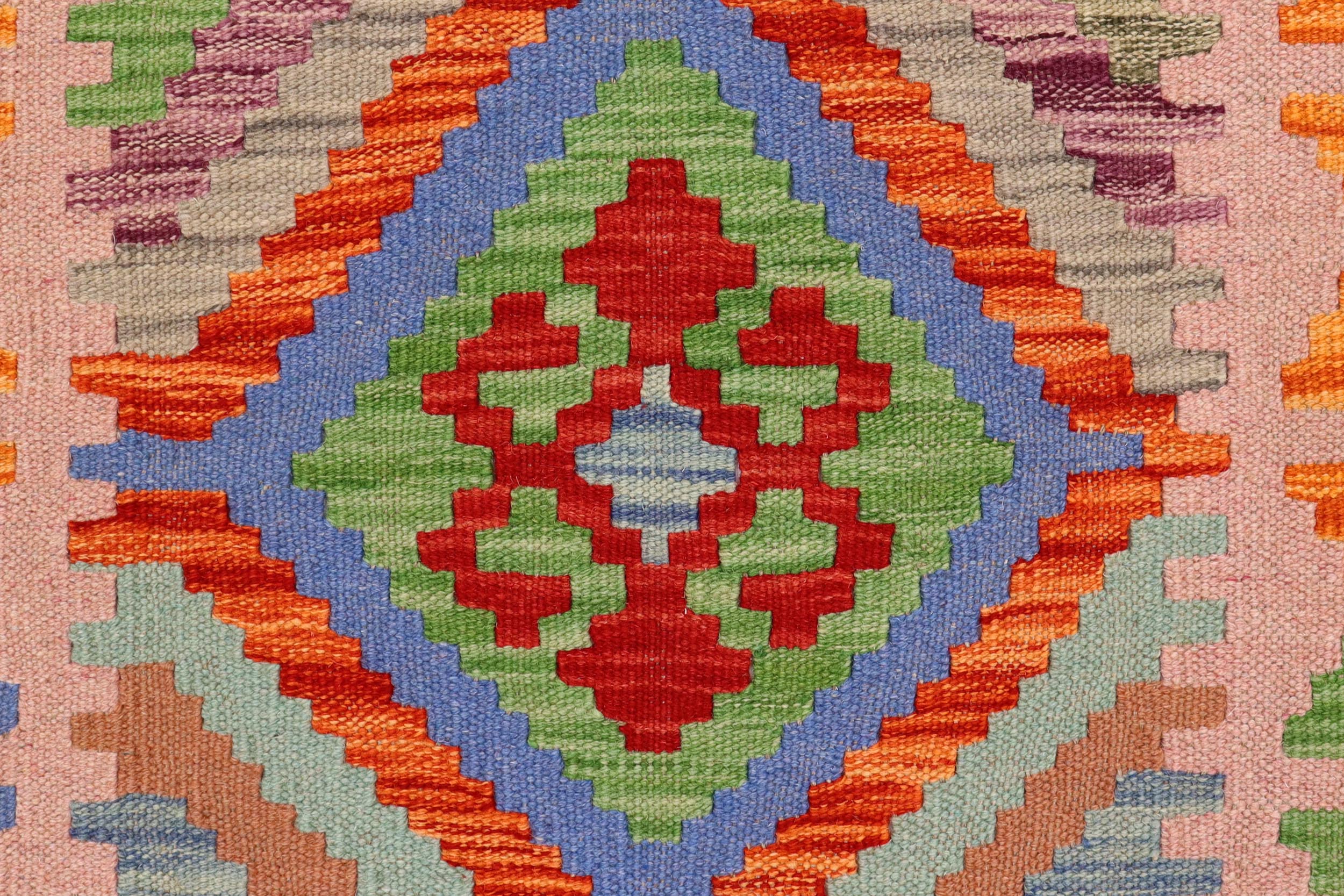 handmade Geometric Kilim Rust Pink Hand-Woven RUNNER 100% WOOL area rug 3' x 6'