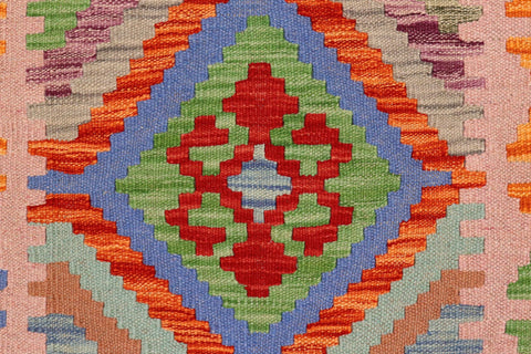 handmade Geometric Kilim Rust Pink Hand-Woven RUNNER 100% WOOL area rug 3' x 6'