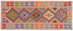 Flat Weave Kilim Antique Navaho Vintage handmade Geometric Kilim Rust Pink Hand-Woven Runner 100% Wool Area Rug 3x6 