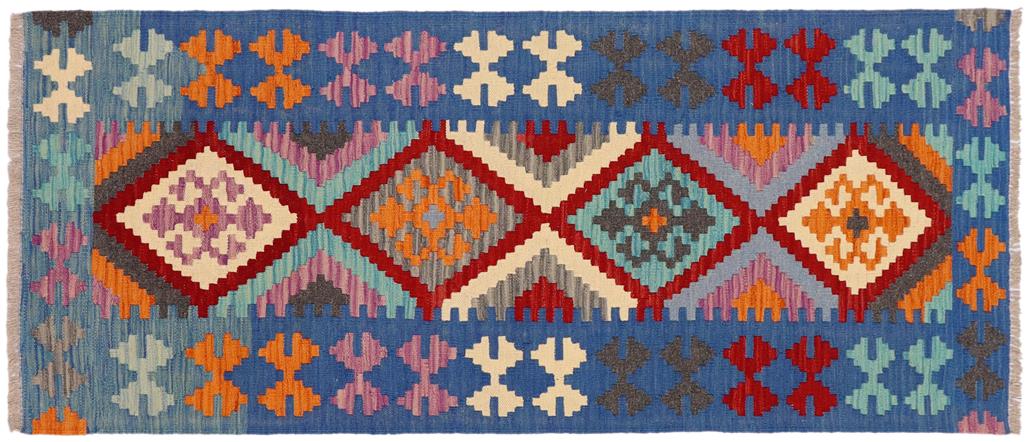 Flat Weave Kilim Antique Navaho Vintage handmade Geometric Kilim Red Blue Hand-Woven Runner 100% Wool Area Rug 3x6 