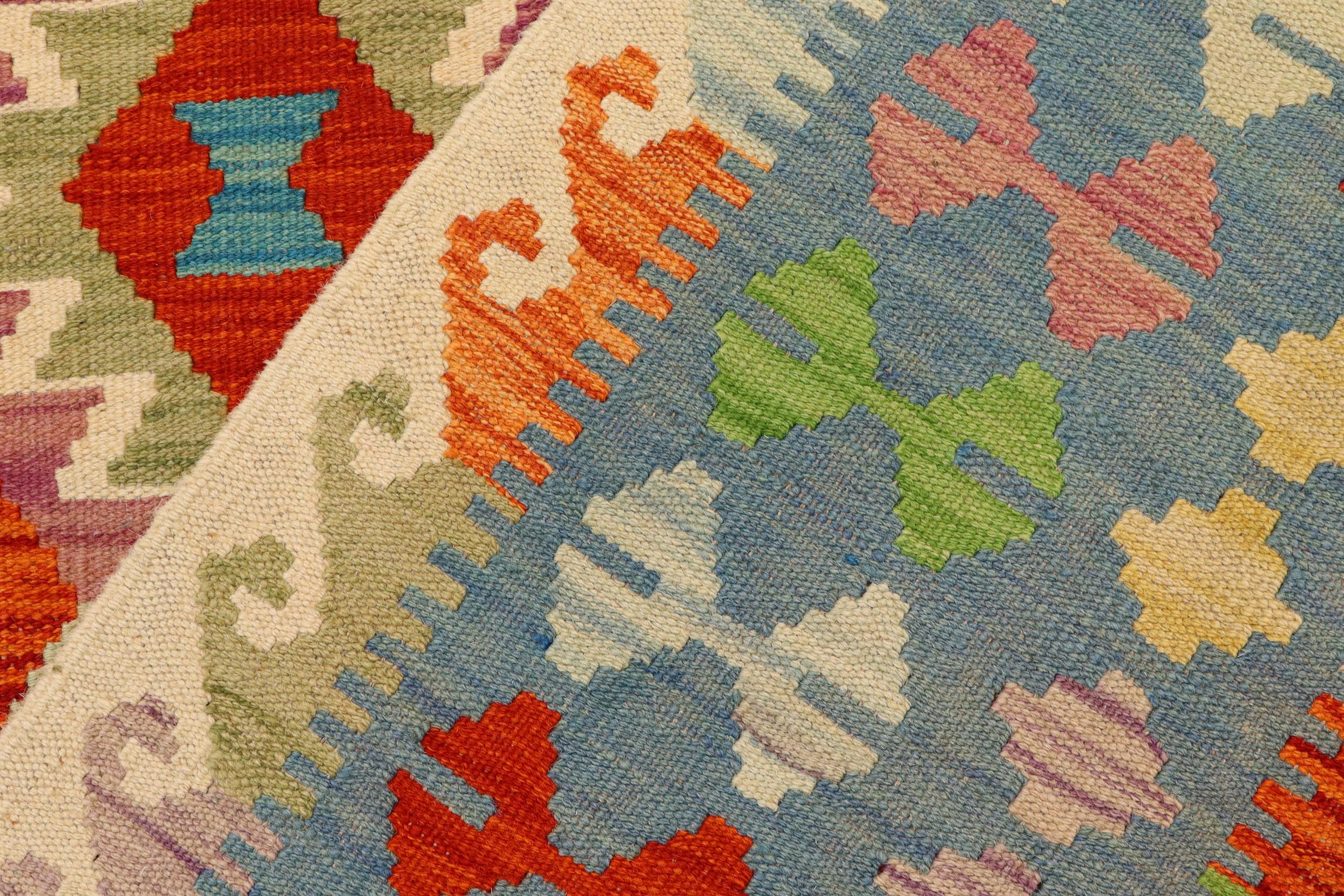 handmade Geometric Kilim Rust Blue Hand-Woven RECTANGLE 100% WOOL area rug 5x6