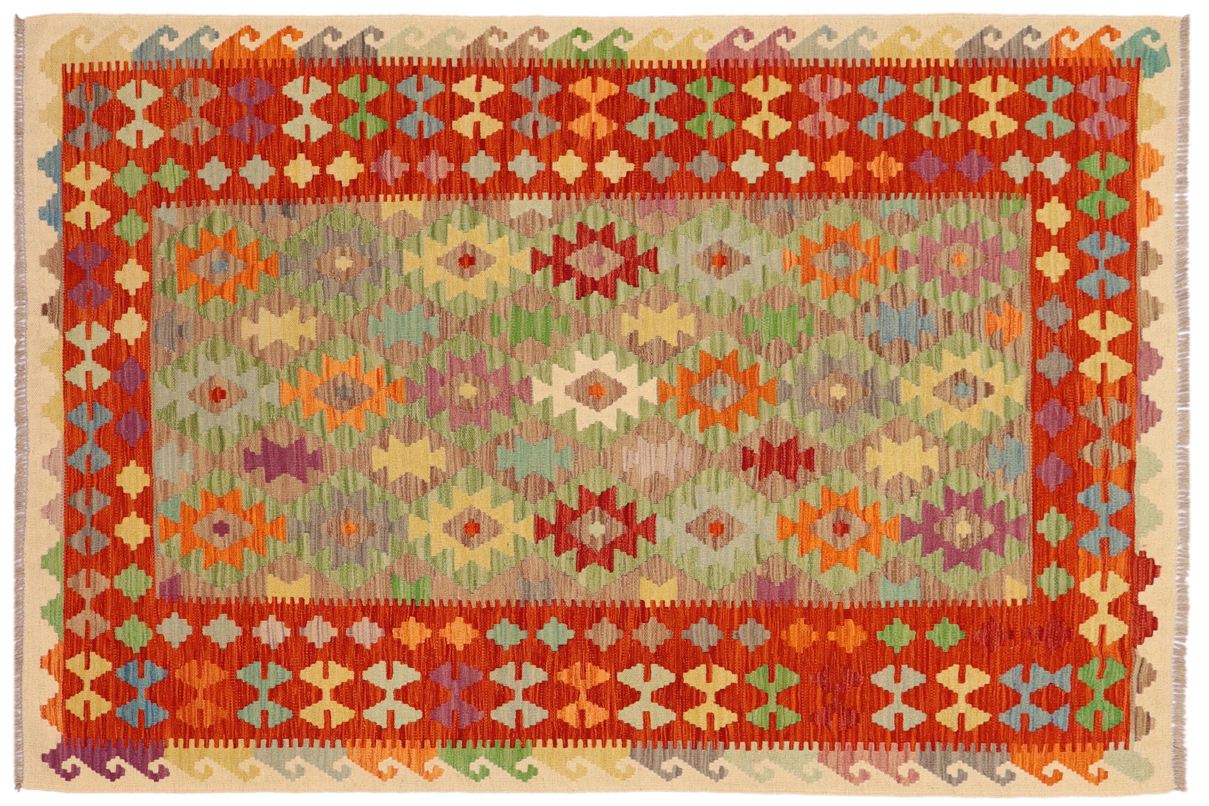 handmade Geometric Kilim Blue Rust Hand-Woven RECTANGLE 100% WOOL area rug 5x6
