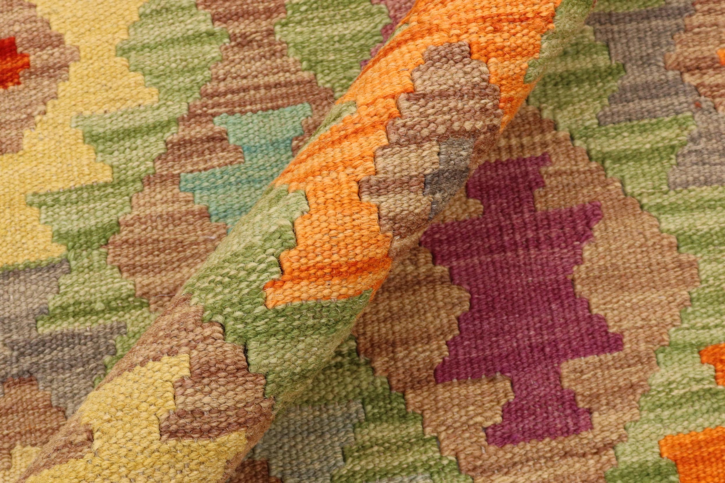 handmade Geometric Kilim Blue Rust Hand-Woven RECTANGLE 100% WOOL area rug 5x6