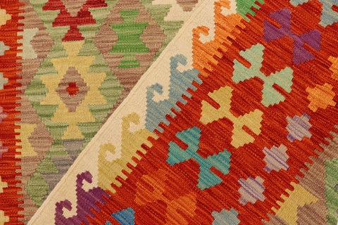 handmade Geometric Kilim Blue Rust Hand-Woven RECTANGLE 100% WOOL area rug 5x6