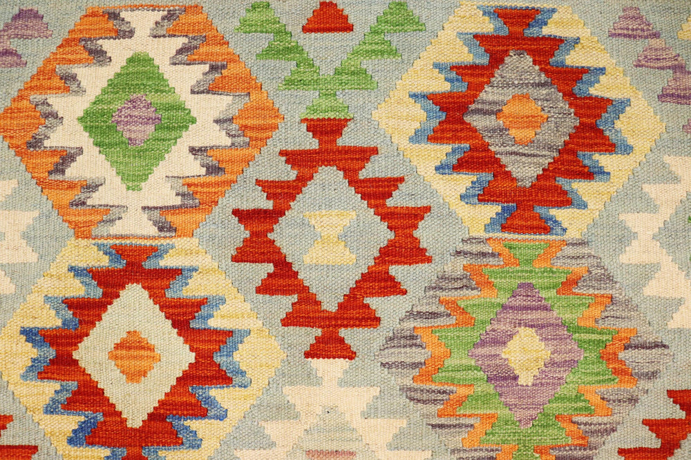 handmade Geometric Kilim Blue Rust Hand-Woven RECTANGLE 100% WOOL area rug 4 x 5