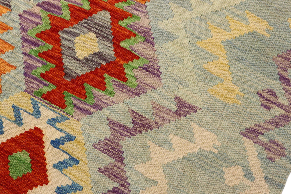 handmade Geometric Kilim Blue Rust Hand-Woven RECTANGLE 100% WOOL area rug 4 x 5