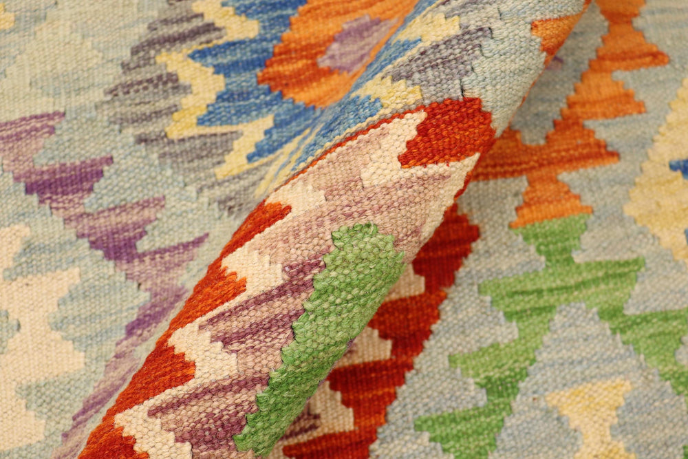 handmade Geometric Kilim Blue Rust Hand-Woven RECTANGLE 100% WOOL area rug 4 x 5