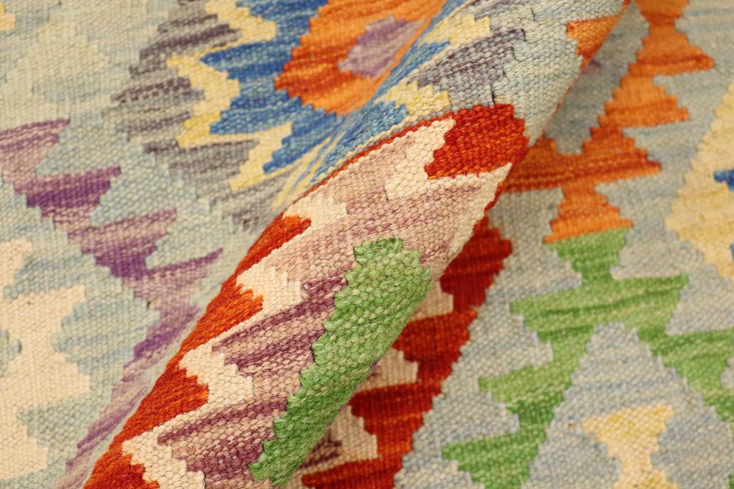 Flat Weave Kilim Antique Navaho Vintage handmade Geometric Kilim Blue Rust Hand-Woven Rectangle 100% Wool Area Rug 4x5 