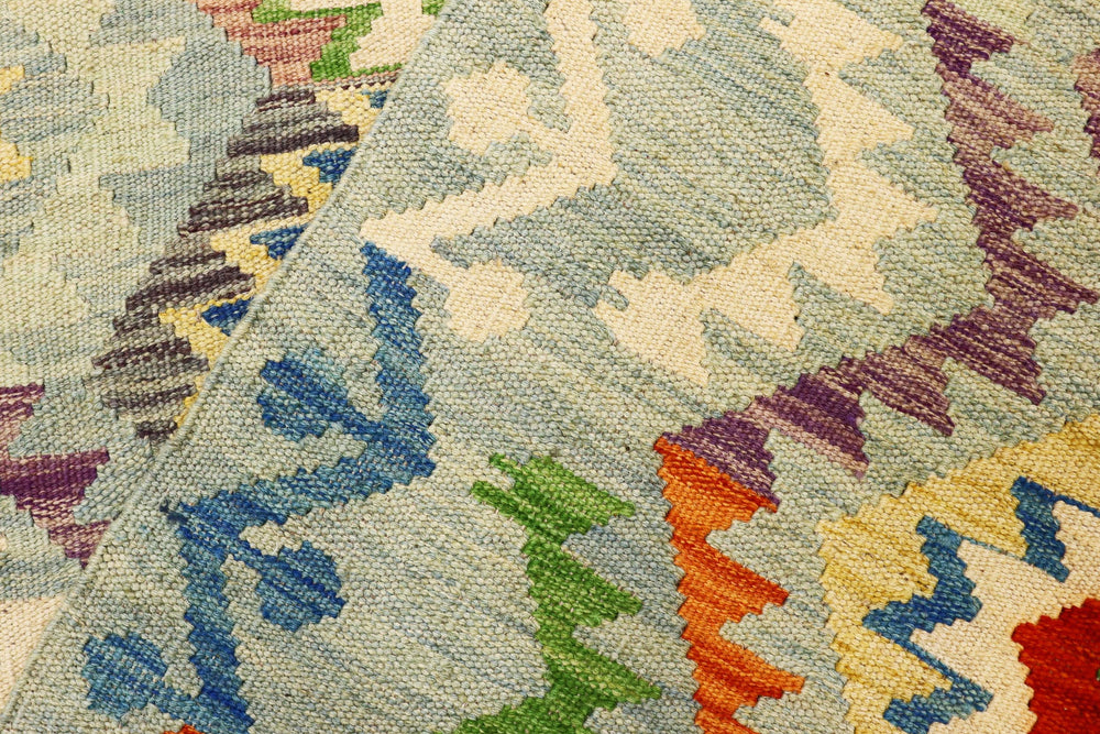 handmade Geometric Kilim Blue Rust Hand-Woven RECTANGLE 100% WOOL area rug 4 x 5