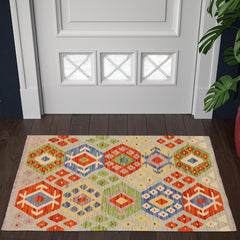 handmade Geometric Kilim Blue Rust Hand-Woven RECTANGLE 100% WOOL area rug 3 x 4